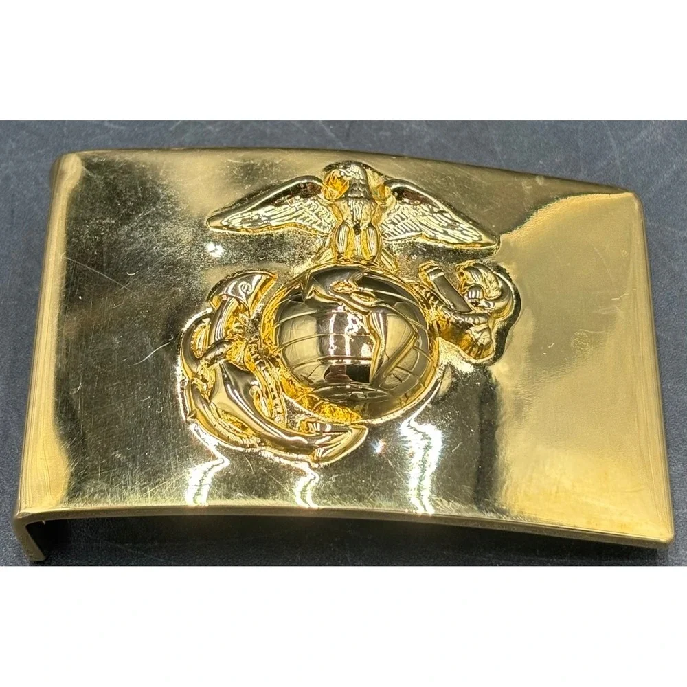 USMC Marine Corps EGA Brass Belt Buckle Gold Tone Military Web Belt 14-95 3in